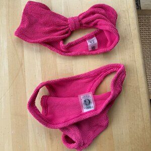 HUNZA G PINK Jean seersucker bandeau bikini